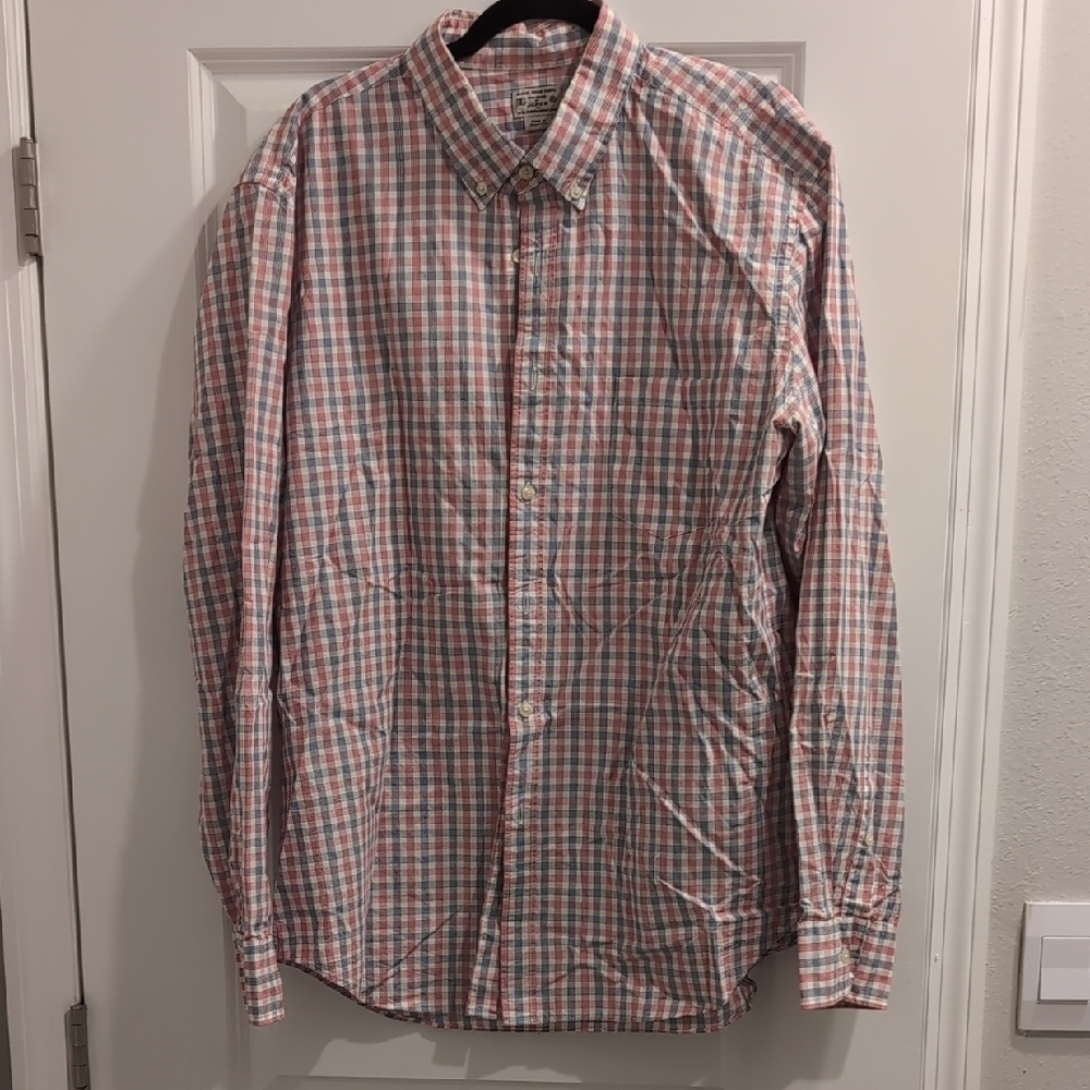 J. Crew Red and White Casual Button Down Shirt